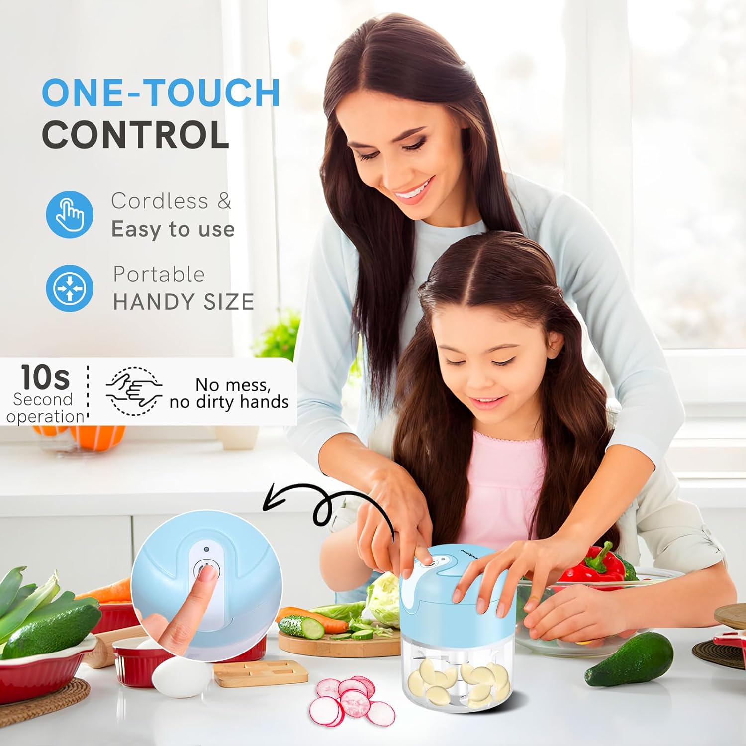 EASYSPEED Electric Garlic Chopper 1 Cup – Mini USB Wireless Food Processor
