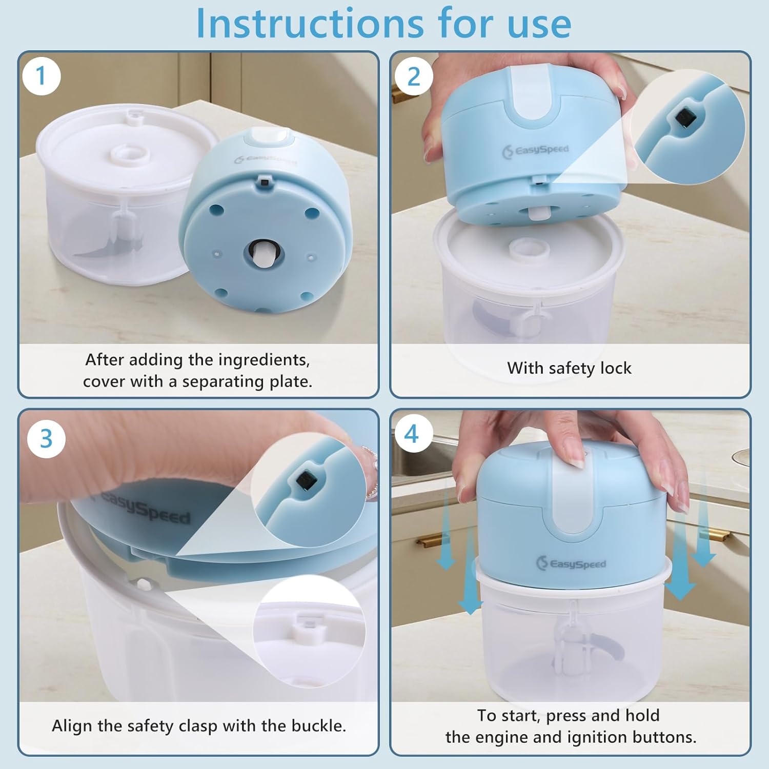 EASYSPEED Electric Garlic Chopper 1 Cup – Mini USB Wireless Food Processor