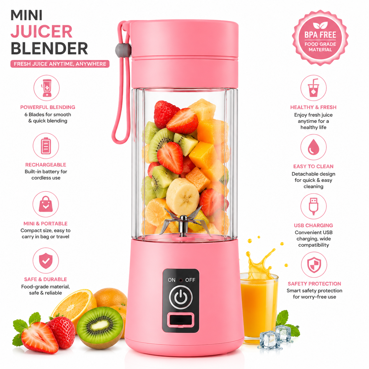 Portable USB Rechargeable Blender Bottle